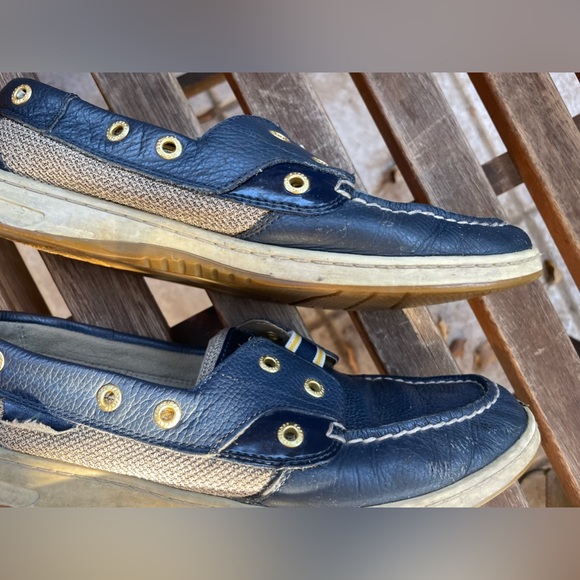 Sperry Iconic Boat Shoe Navy Leather Upper Textured Fabric Contrast K-13 S Sz 9M - Picture 7 of 15